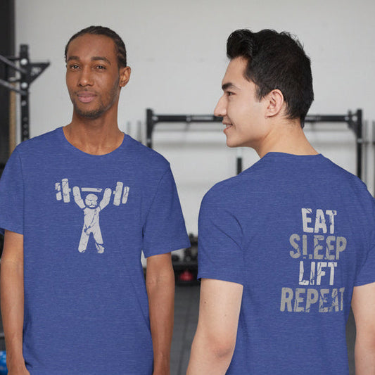 Distressed Eat Sleep Lift Repeat Barbell T-Shirt