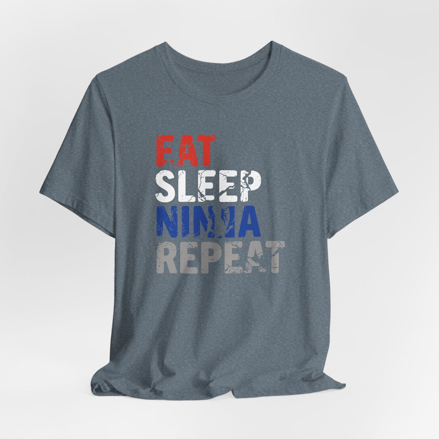 Eat Sleep Ninja Repeat Distressed Warped Wall T-Shirt