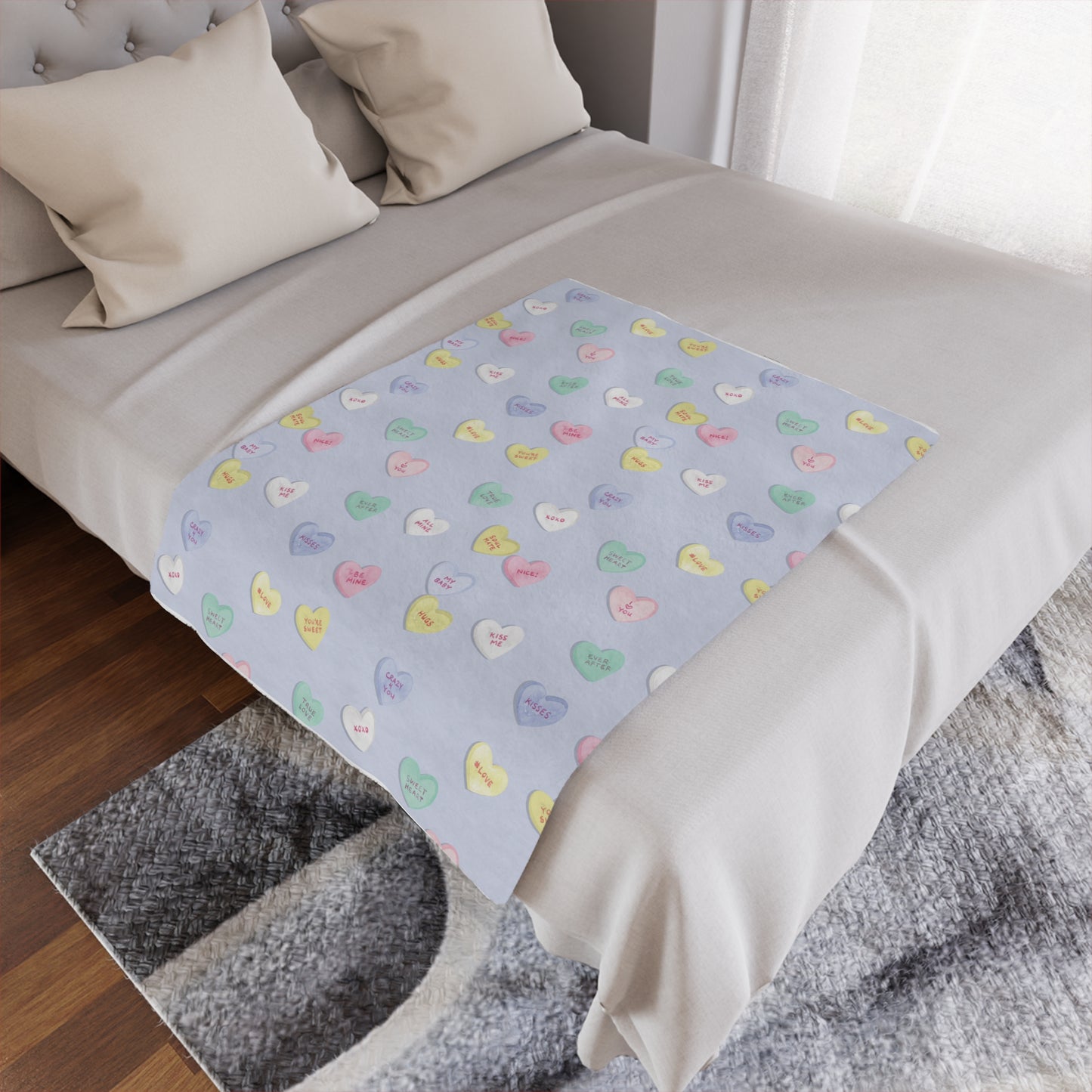 Purple Candy Hearts Valentine Microfiber Fleece Blanket - Ultra Soft & Cozy Throw