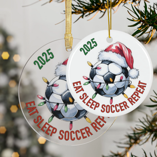 Sports Fan Ceramic or Acrylic Ornament, Eat Sleep Repeat Soccer Basketball Baseball Softball Football, Christmas Tree Decoration, Holiday Team Gift