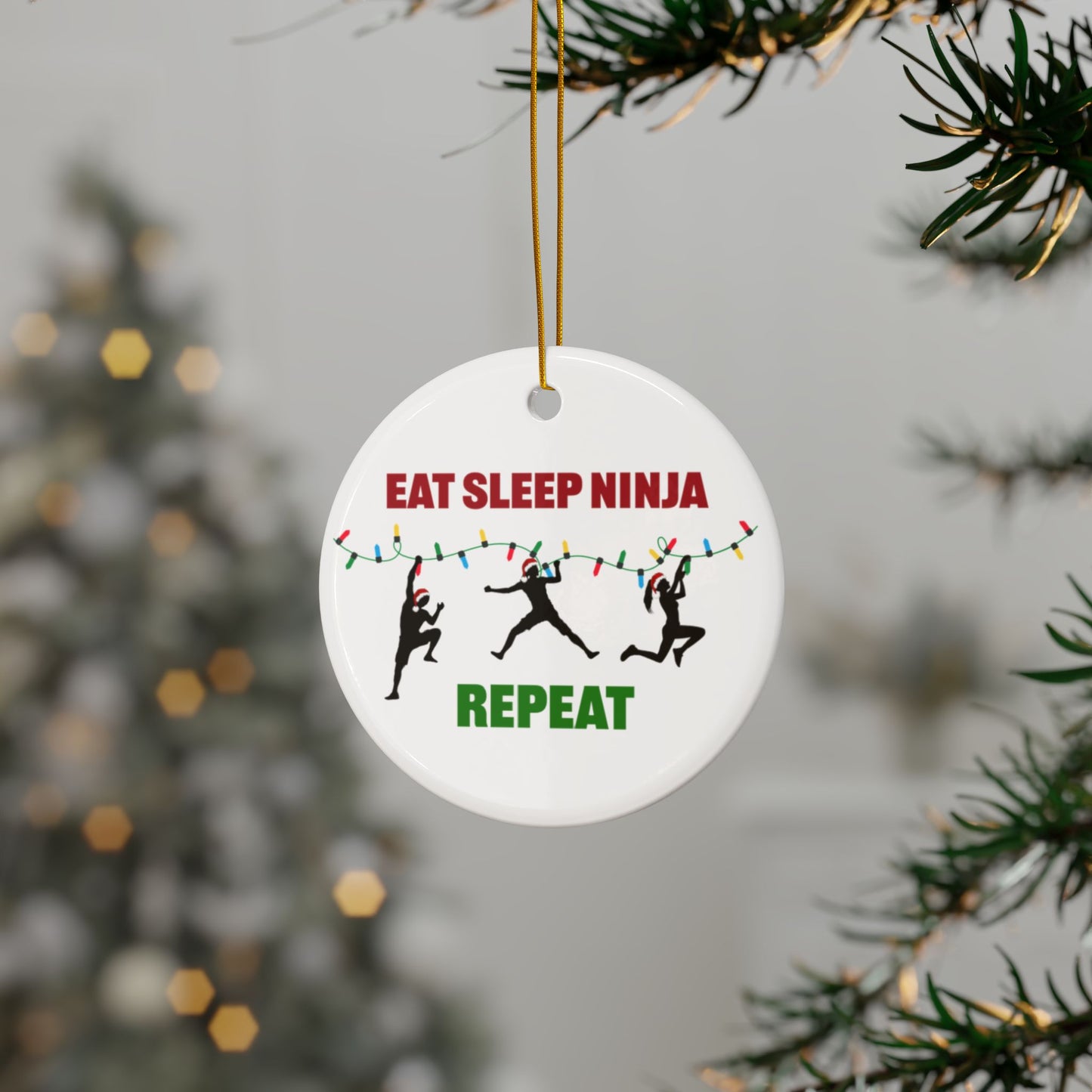 Eat Sleep Ninja Repeat Ceramic or Acrylic Christmas Ornament – Holiday Tree Decoration