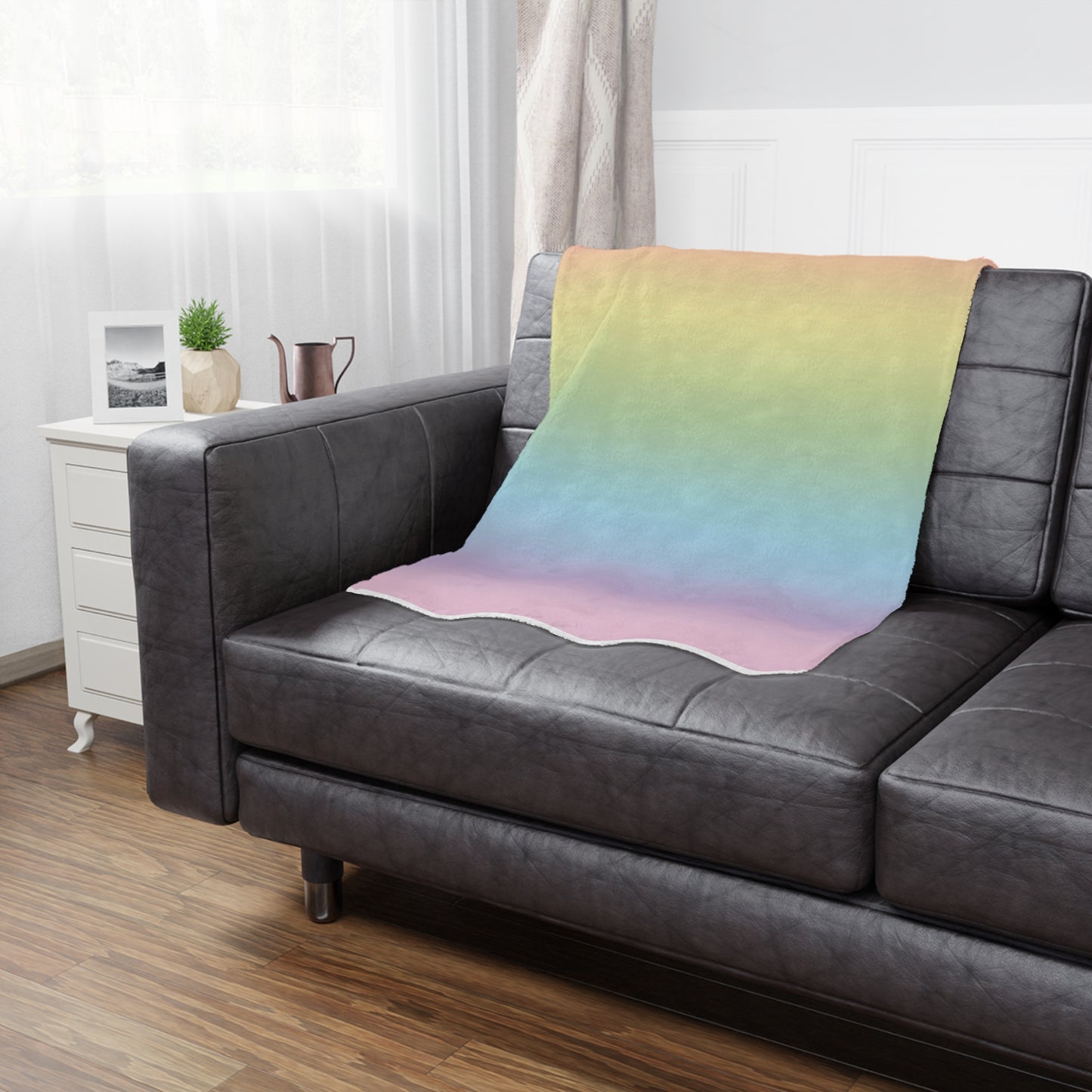 Pastel Rainbow Gradient Microfiber Fleece Blanket - Ultra Soft & Cozy Throw