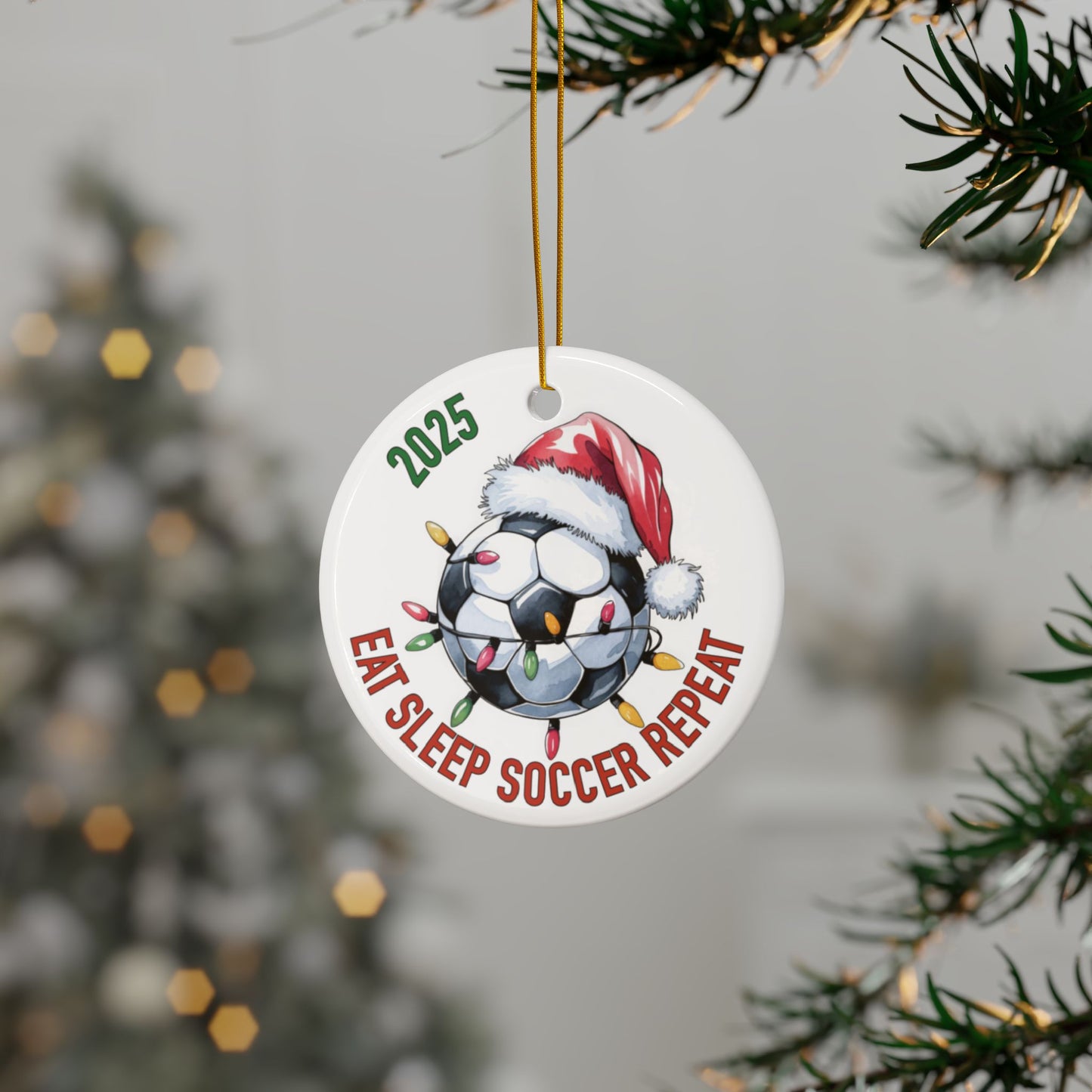 Sports Fan Ceramic or Acrylic Ornament, Eat Sleep Repeat Soccer Basketball Baseball Softball Football, Christmas Tree Decoration, Holiday Team Gift