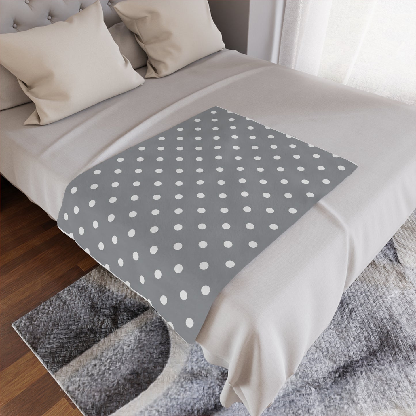 Gray Polka Dots Microfiber Fleece Blanket - Ultra Soft & Cozy Throw