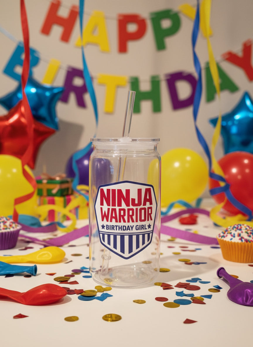 Ninja Warrior In Training Plastic Cup – 16 oz Clear Cup with Lid & Straw