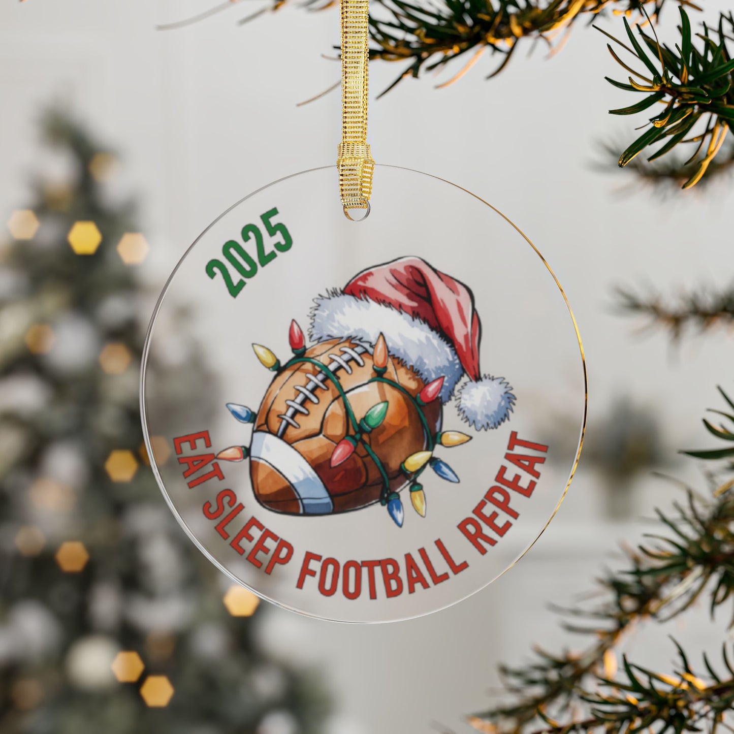 Sports Fan Ceramic or Acrylic Ornament, Eat Sleep Repeat Soccer Basketball Baseball Softball Football, Christmas Tree Decoration, Holiday Team Gift