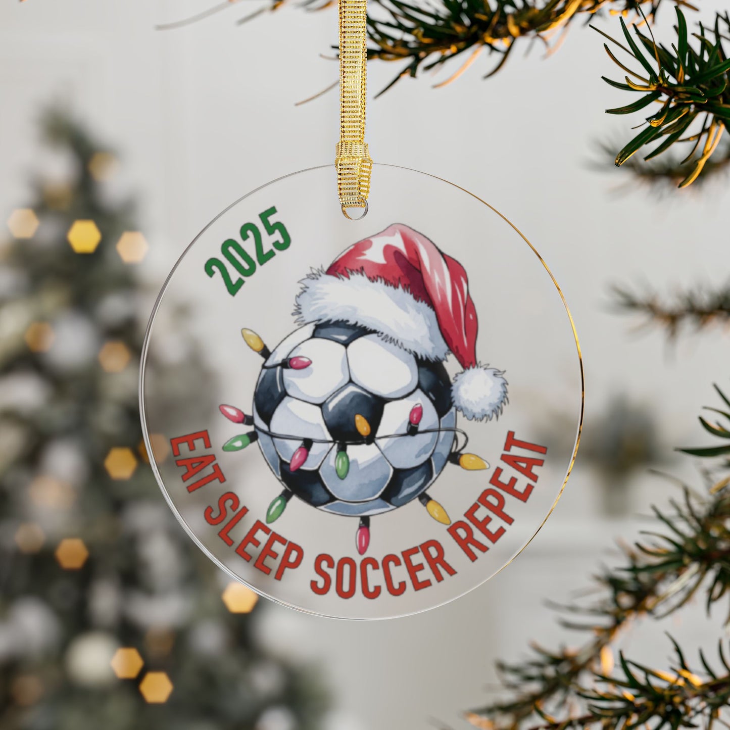 Sports Fan Ceramic or Acrylic Ornament, Eat Sleep Repeat Soccer Basketball Baseball Softball Football, Christmas Tree Decoration, Holiday Team Gift