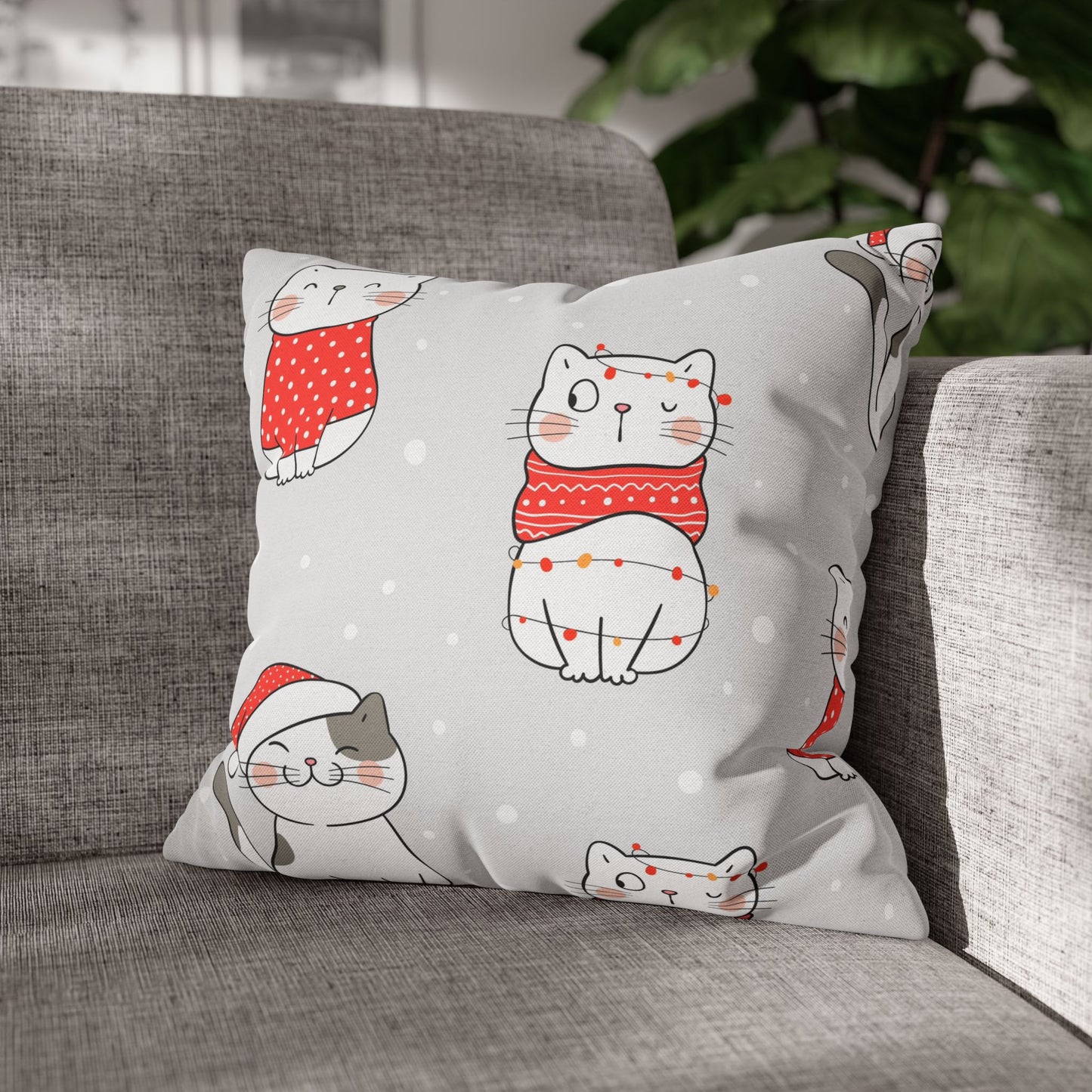 Christmas Kitty Throw Pillow – Festive Holiday Cat Accent