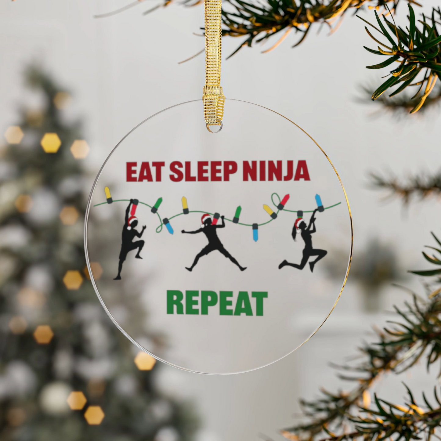 Eat Sleep Ninja Repeat Ceramic or Acrylic Christmas Ornament – Holiday Tree Decoration