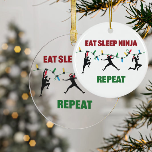 Eat Sleep Ninja Repeat Ceramic or Acrylic Christmas Ornament – Holiday Tree Decoration