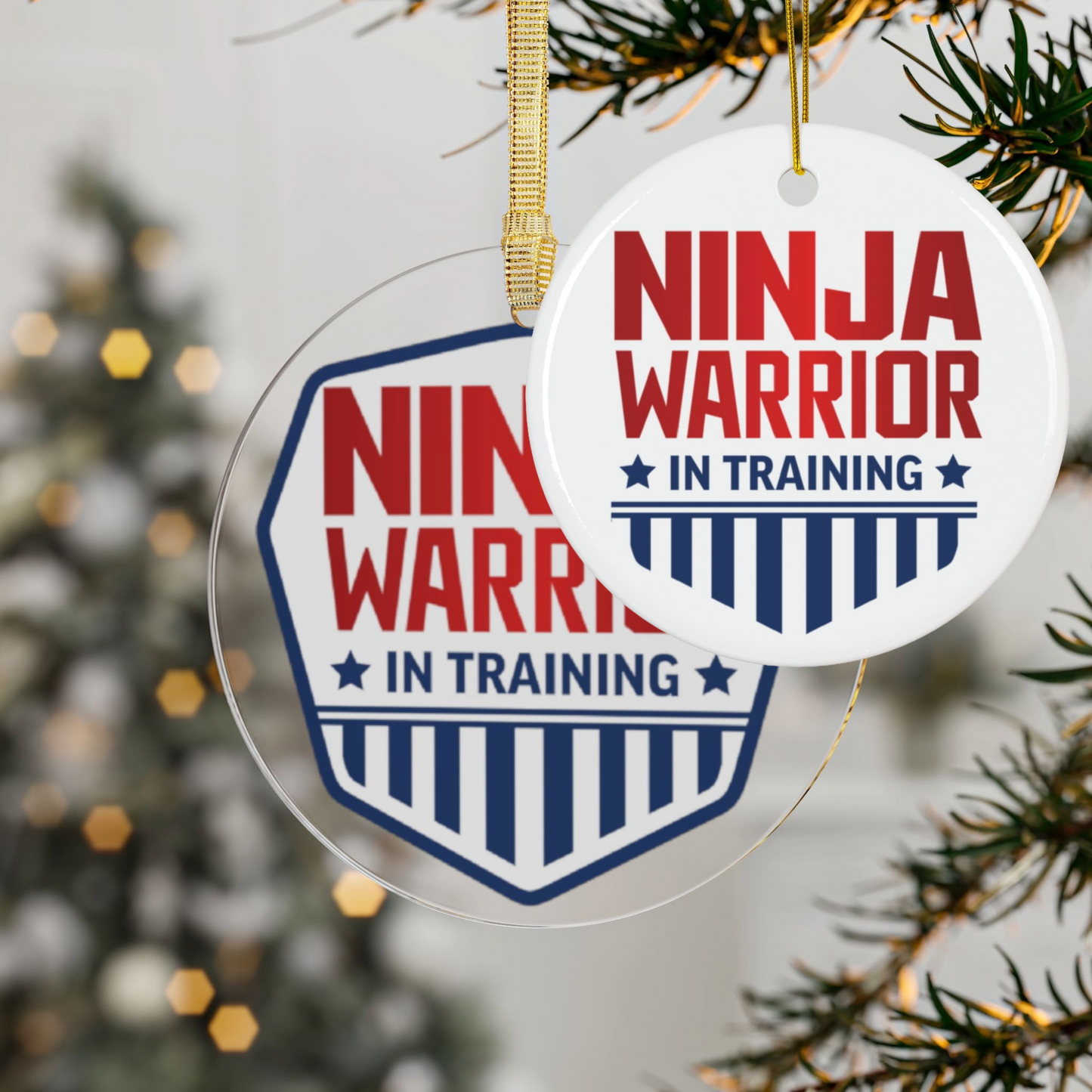 Ninja Warrior in Training Ceramic or Acrylic Ornament – Fun Birthday Favor or Christmas Stocking Stuffer (1pc, 5pcs, 10pcs)