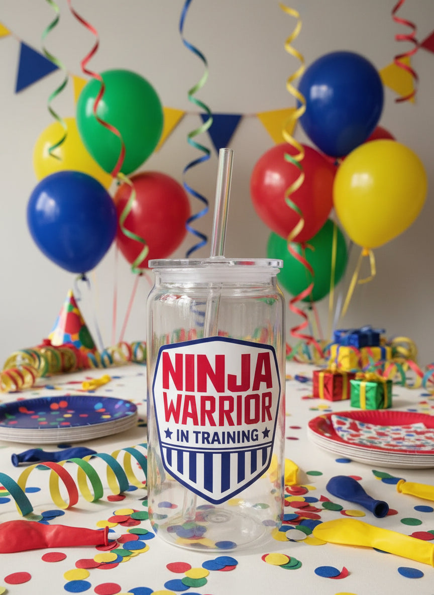 Ninja Warrior In Training Plastic Cup – 16 oz Clear Cup with Lid & Straw