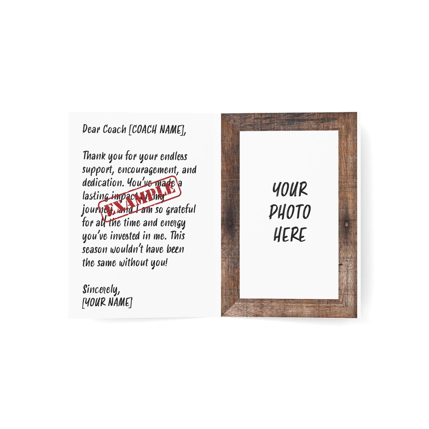 Custom Thank You Greeting Card – Personalized with Photo & Text – Perfect for Coaches