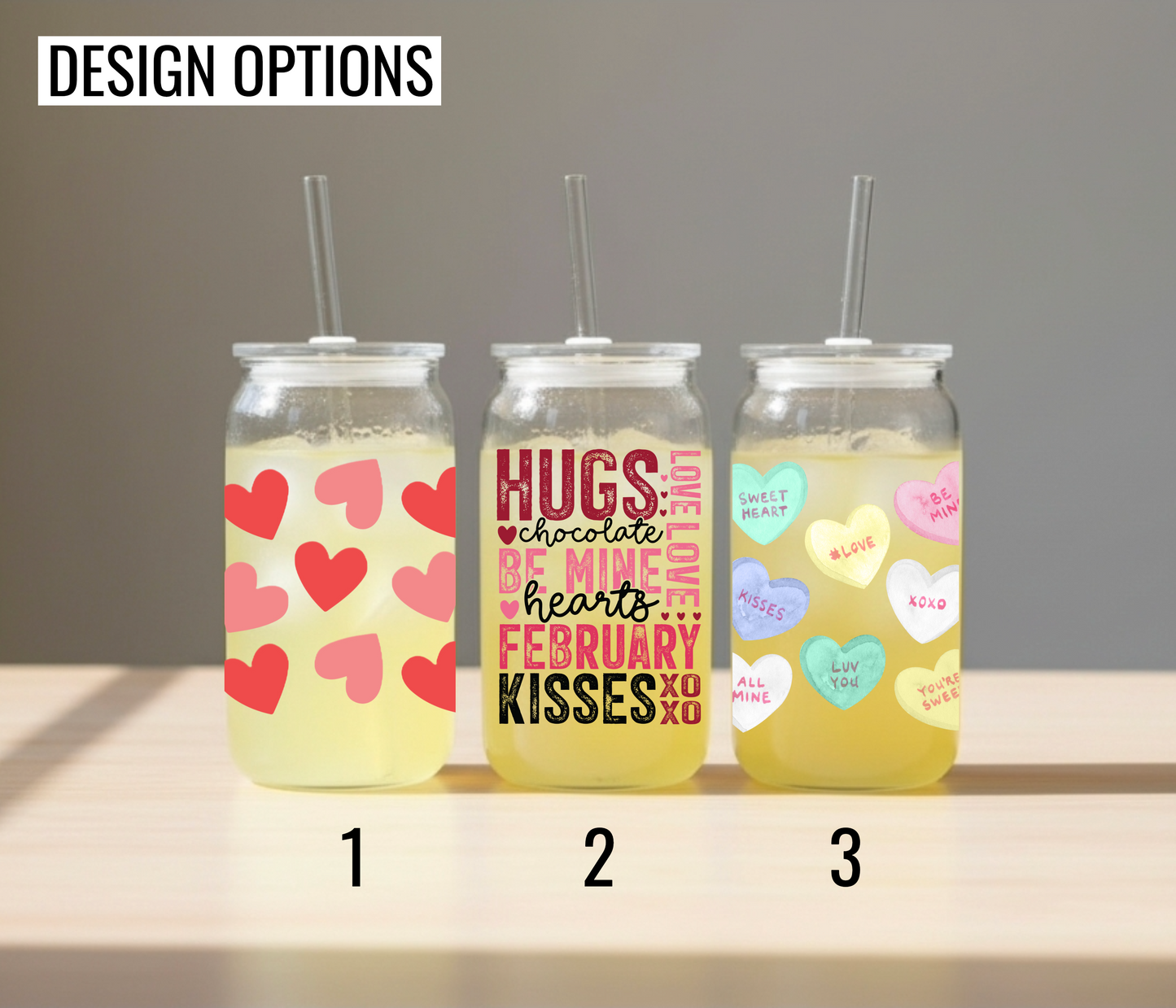 Valentine's Day Hearts, Libbey Sipper Glass or Plastic Cup, 16oz, Gift for Valentine