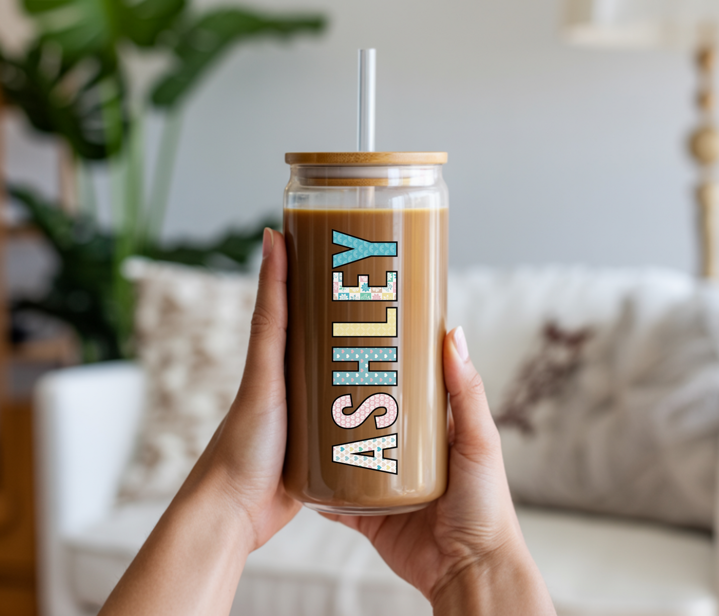 Custom Pattern Name 16oz Cup with Straw - Glass or Plastic Tumbler