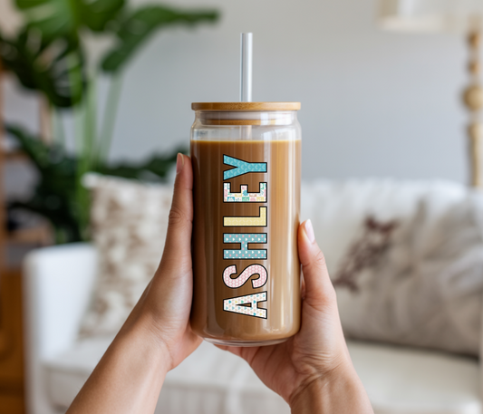 Custom Pattern Name 16oz Cup with Straw - Glass or Plastic Tumbler