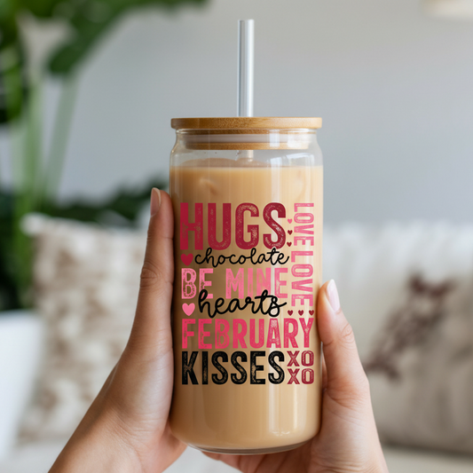 Valentine's Day Hearts, Libbey Sipper Glass or Plastic Cup, 16oz, Gift for Valentine