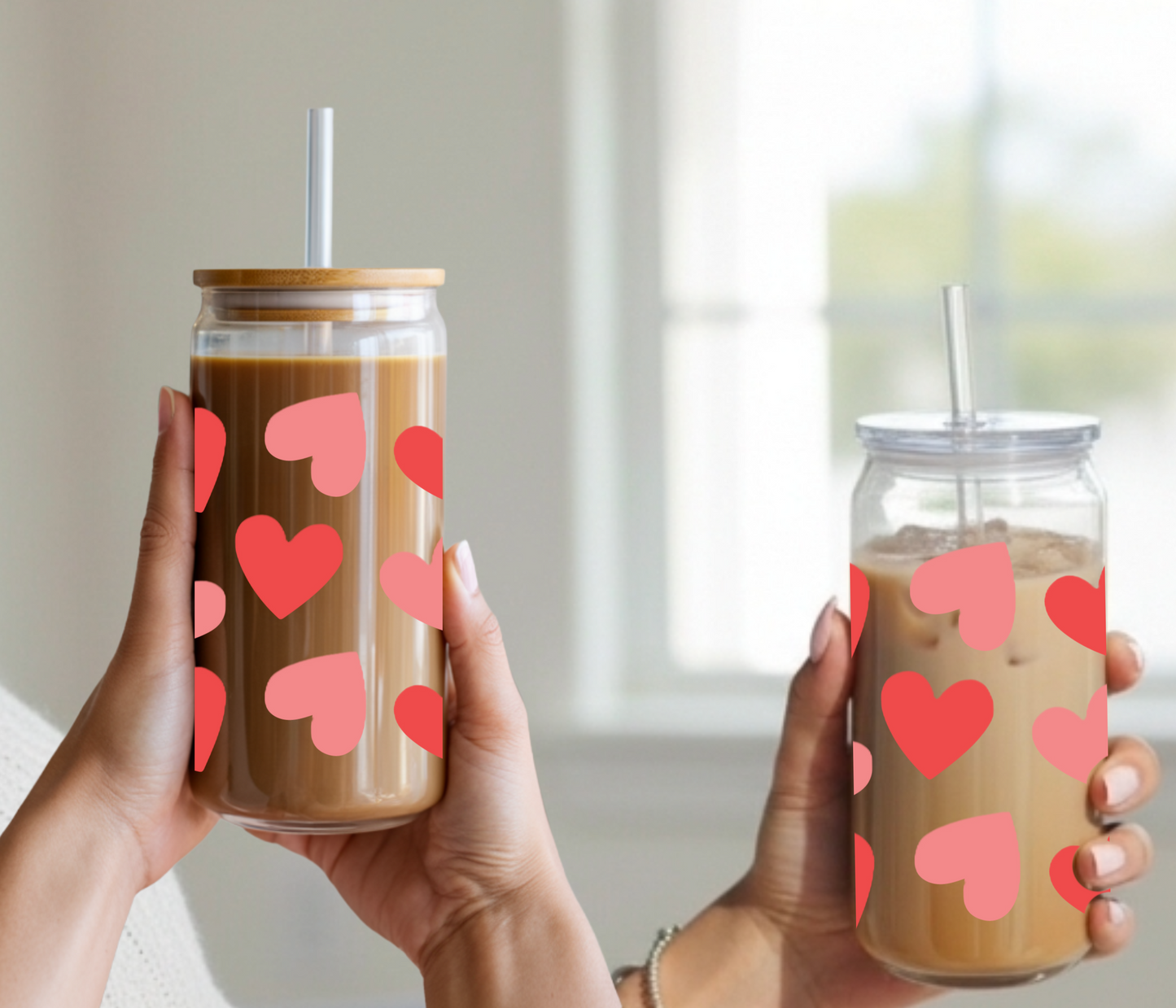 Valentine's Day Hearts, Libbey Sipper Glass or Plastic Cup, 16oz, Gift for Valentine