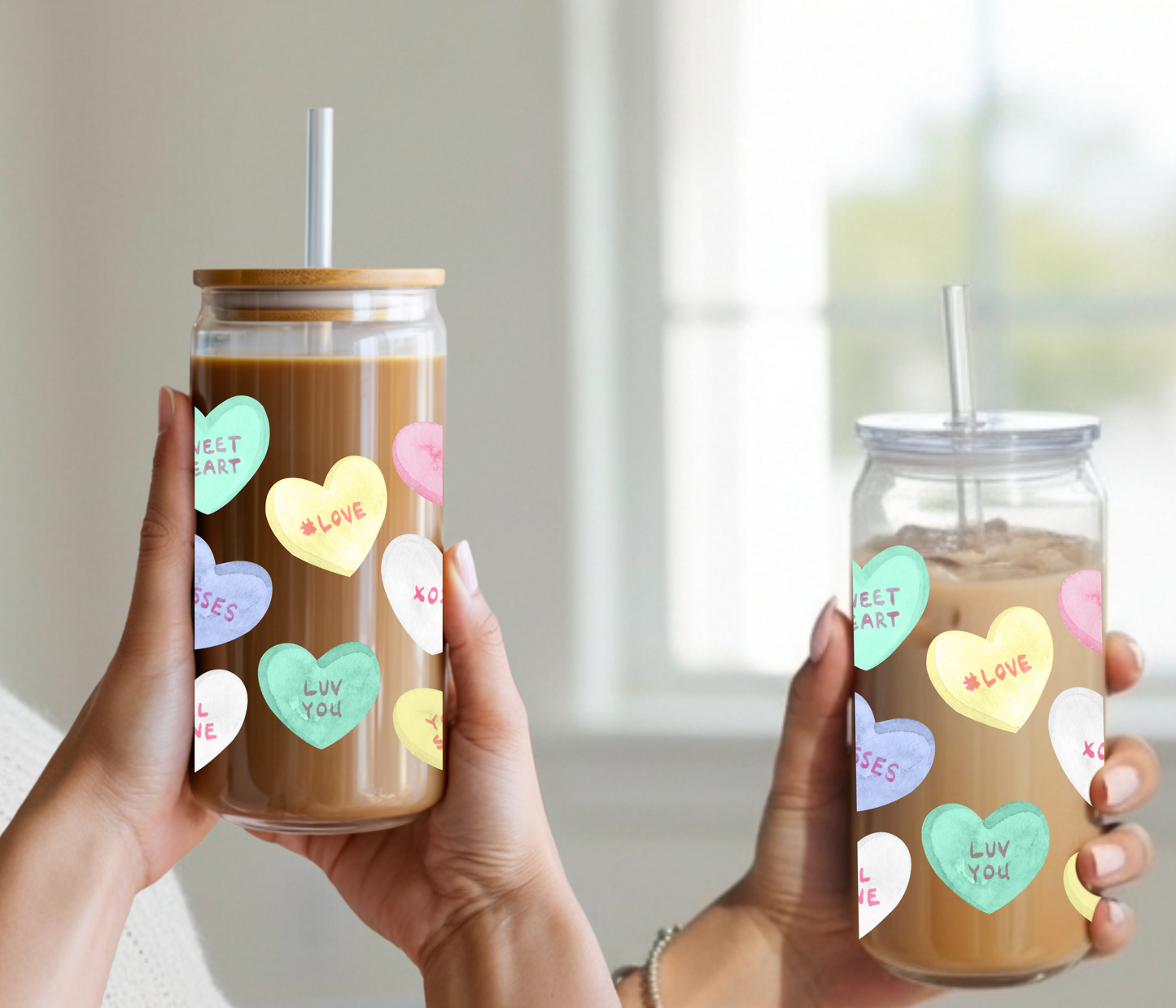 Valentine's Day Hearts, Libbey Sipper Glass or Plastic Cup, 16oz, Gift for Valentine