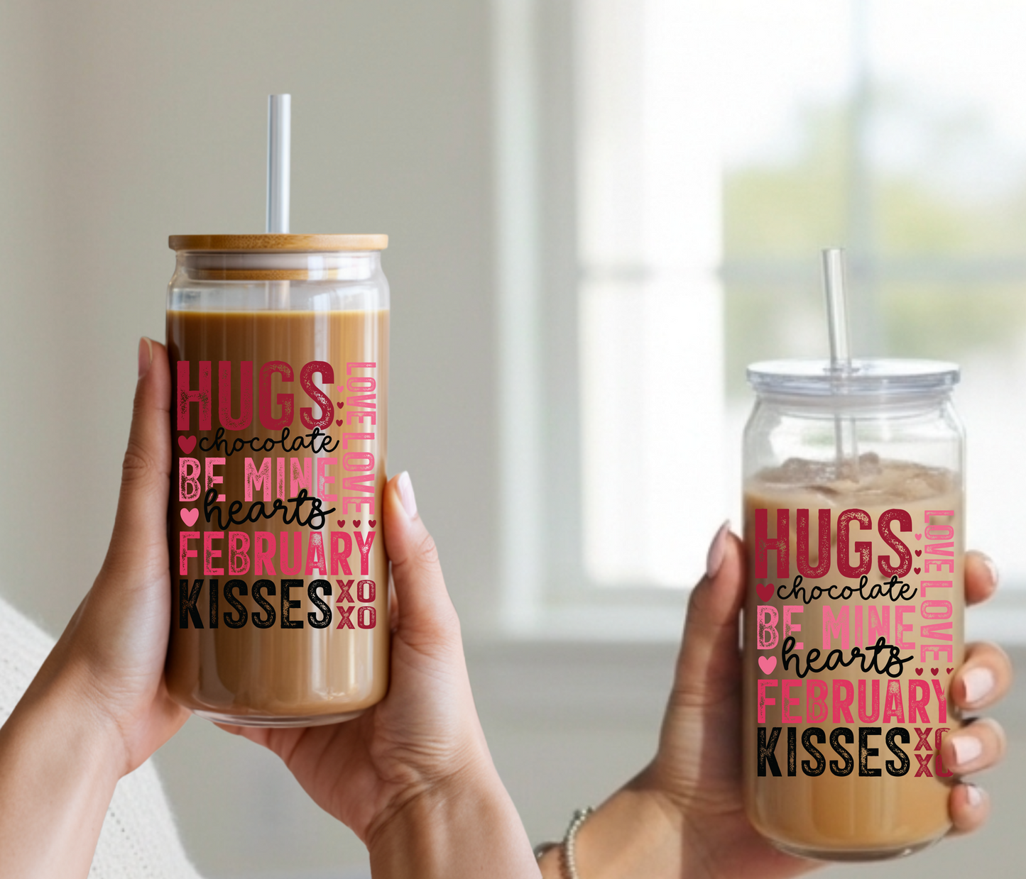 Valentine's Day Hearts, Libbey Sipper Glass or Plastic Cup, 16oz, Gift for Valentine