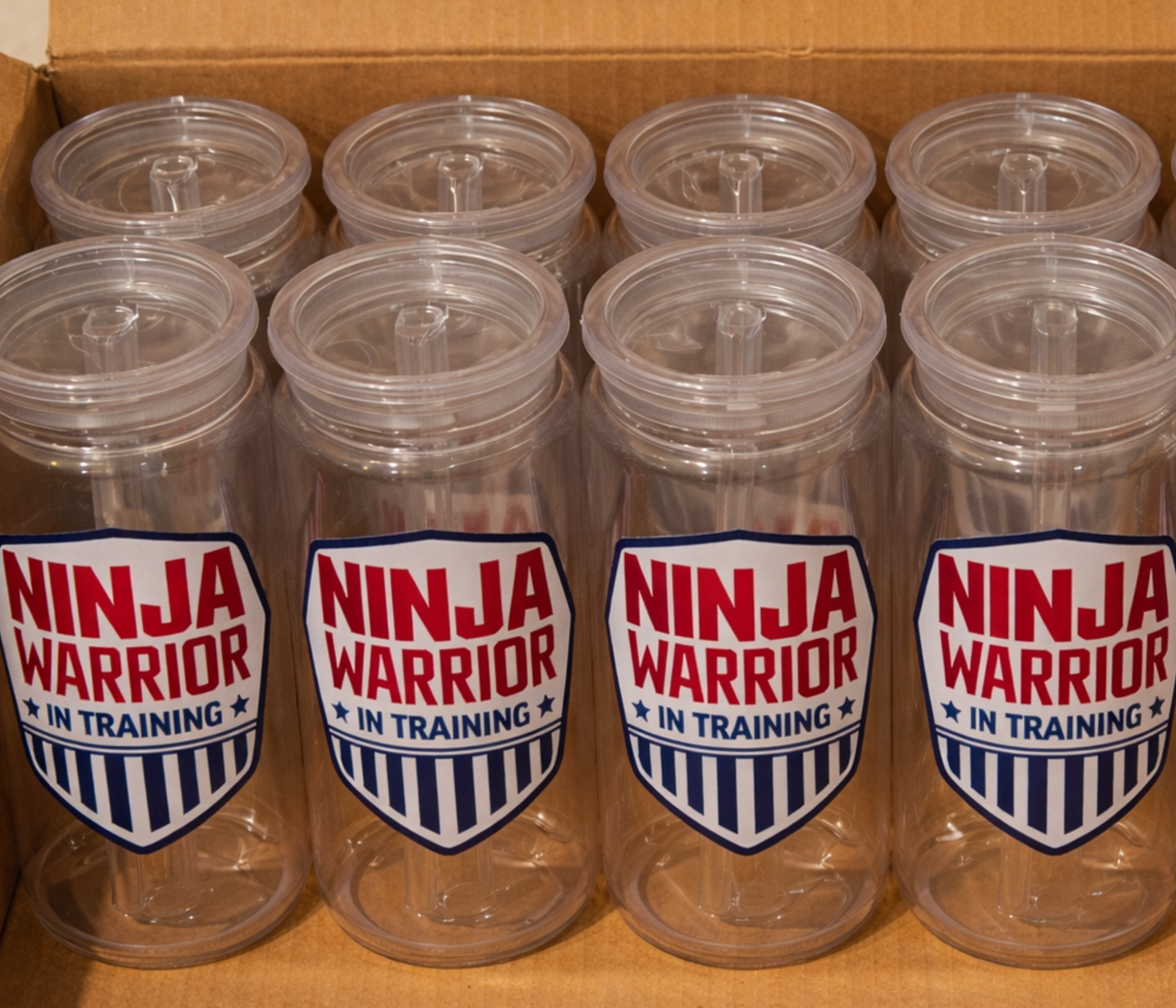 Ninja Warrior In Training Plastic Cup – 16 oz Clear Cup with Lid & Straw