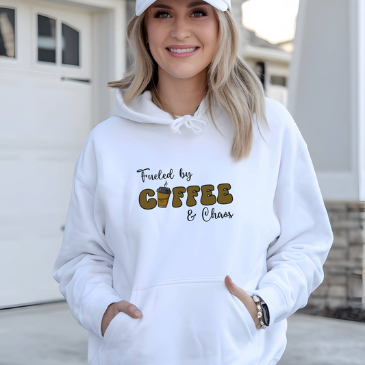 Fueled by Coffee & Chaos Hoodie – Cozy Everyday Sweatshirt for Moms, Entrepreneurs & Coffee Lovers