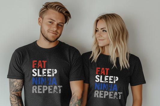 Eat Sleep Ninja Repeat Distressed Warped Wall T-Shirt