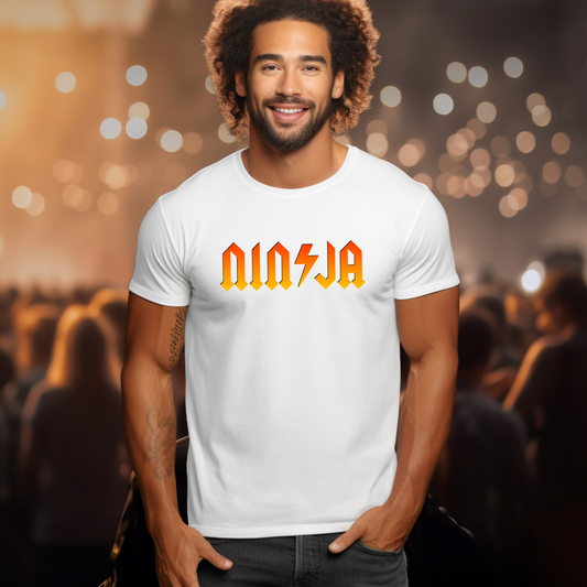 NINJA Rock Band Style T-Shirt - Flame Gradient AC/DC Font Tee
